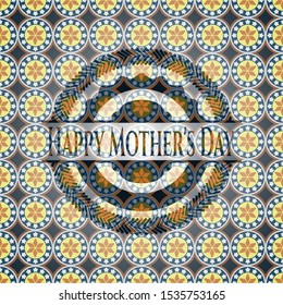 Happy Mother's Day arabic style emblem. Arabesque decoration.