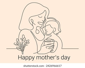 Happy Mother's Day Art Line Illustration