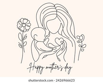 Happy Mother's Day Art Line Illustration