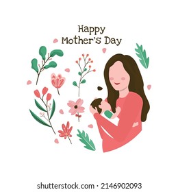 Happy Mother's Day Baby Flower Floral Flat Illustration