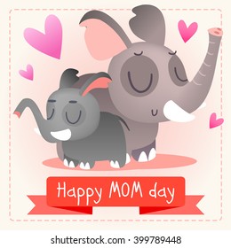 Happy mother's day. Baby and mom together illustration. Cute animals.Elephants.