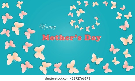 Happy Mother's day background, banner, greeting card with butterfly on green background