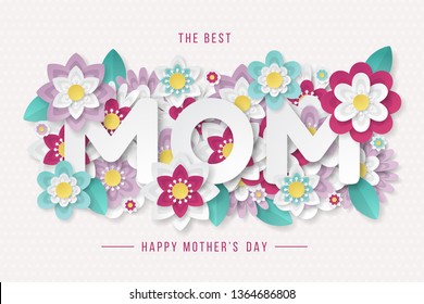 Happy Mothers Day background with beautiful paper cut flowers . Vector illustration