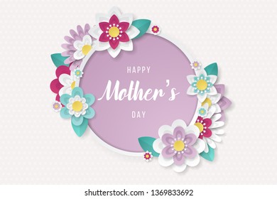 Happy Mothers Day background with beautiful paper cut flowers . Vector illustration