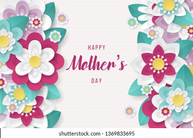 Happy Mothers Day background with beautiful paper cut flowers . Vector illustration