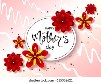 Happy mothers day background with beautiful flowers. Greeting card with hand drawn lettering. Vector illustration template, banners. Wallpaper, flyers, invitation, posters, brochure