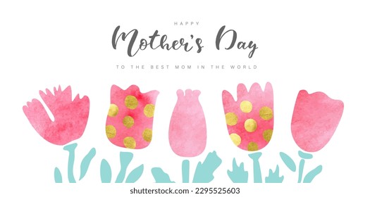 Happy mother's day background with cute watercolor flowers.Vector illustration.Banner, postcard, advertising material and more.