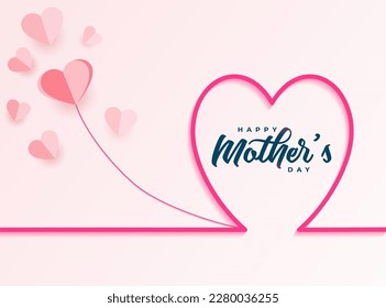 Happy mothers day background design with paper heart on pink background