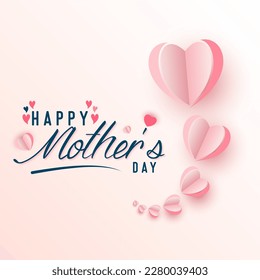 Happy mothers day background design with pink paper heart shape