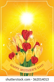 Happy Mother's Day background with flowers (crocus flowers and tulips). 