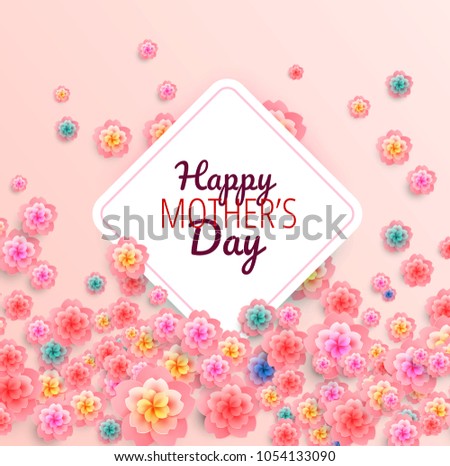 Happy Mothers Day background with flowers - vector illustration - pink background