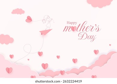 Feliz dia das mães. Dia das mães Cartão de saudação com papel corações voadores. ilustração vetorial para venda, cartão, cartaz, modelo, etiqueta, banner web, design de capa, pano de fundo etc.