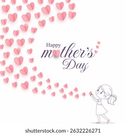 Happy mother's day background. Mothers day greeting card with paper flying hearts and child. vector illustration for sale, card, poster, template, label, web banner, cover design etc.