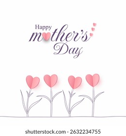 Feliz dia das mães. Cartão de saudação dia das mães com papel tulipas flores em fundo branco. ilustração vetorial para venda, cartão, cartaz, modelo, etiqueta, banner web, design de capa