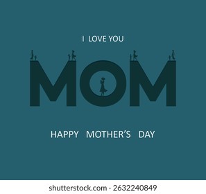 Feliz dia das mães. Cartão de saudação do dia das mães no fundo de Blue Dianne. ilustração vetorial para venda, cartão, cartaz, modelo, etiqueta, banner web, design de capa etc.