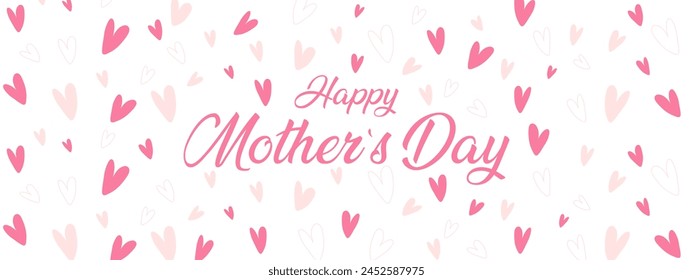 Happy Mothers day background with hand drawn hearts on white background. Vector banner, postcard, background. Vector EPS 10