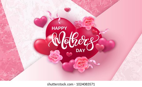 Happy Mothers day background with hearts and roses