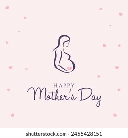 Happy mother's day background illustration with pink heart. Mother vector. Mom's day. 