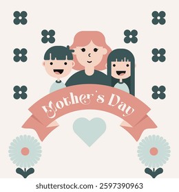 Happy mother's day background illustration. Flat mother's day illustration. Illustration of mother and her child