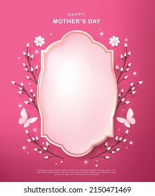 Happy Mothers day background layout in retro frame with flower 