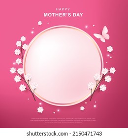 Happy Mothers day background layout in circle frame with flower 