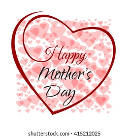 Happy Mother's Day. Background with Mother's Day lettering and hearts. Typographic design. Hand lettering on the background framework of hearts. Vector illustration
