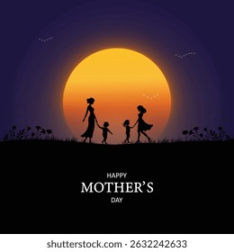 Feliz dia das mães. Mãe segurando a mão da criança. Cartão de saudação de dia das mães. ilustração vetorial para venda, cartão, cartaz, modelo, etiqueta, banner web, design de capa etc.