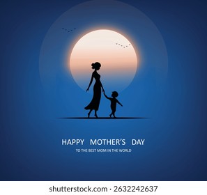 Feliz dia das mães. Mãe segurando a mão da criança. Cartão de saudação de dia das mães. ilustração vetorial para venda, cartão, cartaz, modelo, etiqueta, banner web, design de capa etc.