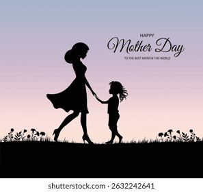 Feliz dia das mães. Mãe segurando a mão da criança. Cartão de saudação de dia das mães. ilustração vetorial para venda, cartão, cartaz, modelo, etiqueta, banner web, design de capa etc.