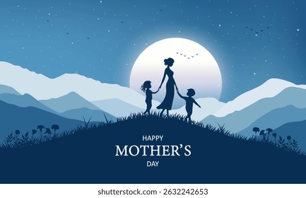 Feliz dia das mães. Mãe segurando a mão da criança. Cartão de saudação de dia das mães. ilustração vetorial para venda, cartão, cartaz, modelo, etiqueta, banner web, design de capa etc.
