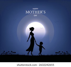 Feliz dia das mães. Mãe segurando a mão da criança. Cartão de saudação de dia das mães. ilustração vetorial para venda, cartão, cartaz, modelo, etiqueta, banner web, design de capa etc.