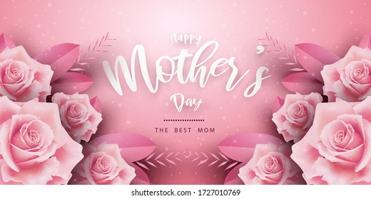 Happy Mother's Day background with rose design. Vector illustration for website, posters, coupons.