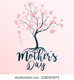 Happy mothers day background with tree and heart shapes