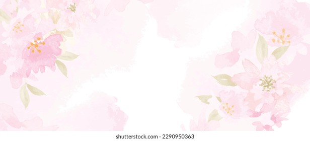 Happy mother's day background vector. Watercolor floral wallpaper design with leaves, pink flower frames. Mother's day concept illustration design for cover, banner, greeting card, decoration.