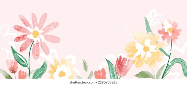Happy mother's day background vector. Watercolor floral wallpaper design with colorful wild flowers, meadow. Mother's day concept illustration design for cover, banner, greeting card, decoration.