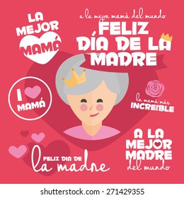 Happy Mothers Day Badges and Labels card. Amazing lettering. Written in Spanish