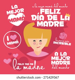 Happy Mothers Day Badges and Labels card. Written in Spanish