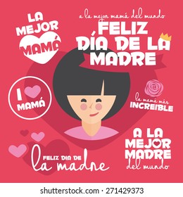 Happy Mothers Day Badges and Labels card. Written in Spanish