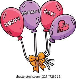 Happy Mothers Day Balloons Cartoon Colored Clipart