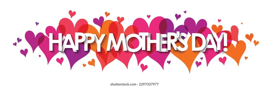 HAPPY MOTHER'S DAY banner with colorful hearts