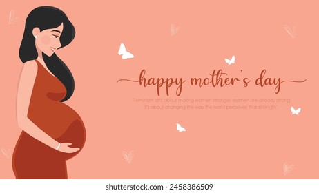 Happy Mother's Day Banner and Greeting Card. Modern and Minimal Mother's Day Celebration Background with Text and Mother Vector Illustration.