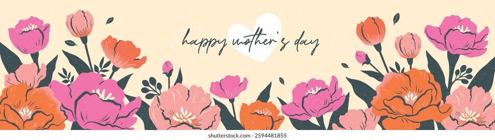 Happy Mother's Day banner, greeting card, poster, background, vector illustration with beautiful blossom flowers.