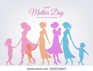Feliz banner do dia das mães. Mães segurando a mão da criança. Dia das mães Cartão de saudação vetor ilustração para venda, cartão, cartaz, modelo, rótulo, banner web, design de capa, fundo, pano de fundo etc.