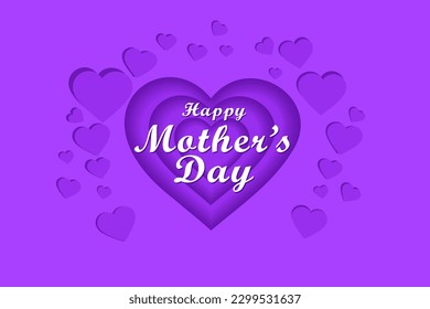 Happy Mothers Day banner. Holiday background with many heart made of purple Hearts on soft purple background. Modern design for poster, flyer, greeting card, header for website
