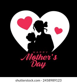 Happy Mothers Day banner. Holiday background with mother and daughter in big heart.