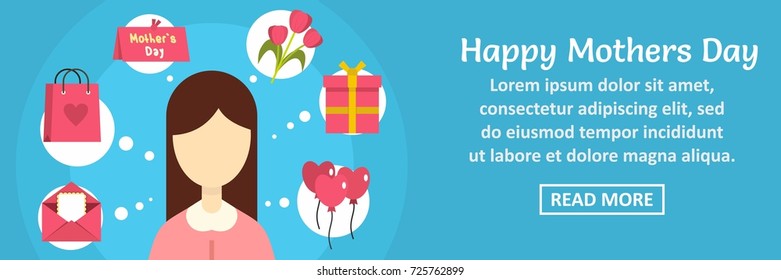 Happy mothers day banner horizontal concept. Flat illustration of happy mothers day banner horizontal vector concept for web design