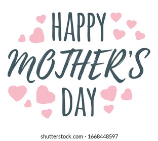 Happy Mother's Day banner, logo, label and poster. Design of calligraphy and font greeting, wedding, celebration card. Concept vintage vector illustration and isolated on white art.