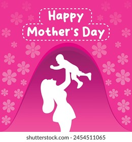 Happy Mothers Day banner with mother and child vector illustration