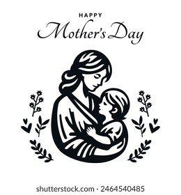 Happy mother's day banner. Mother holding a child vector illustration