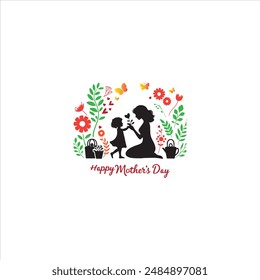 Happy mother's day banner. Mother holding a ciddling in her hands.
